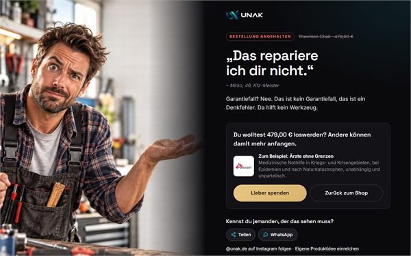 Ein Kfz-Meister in der Werkstatt hebt ungläubig die Hand. Text: Das repariere ich dir nicht.